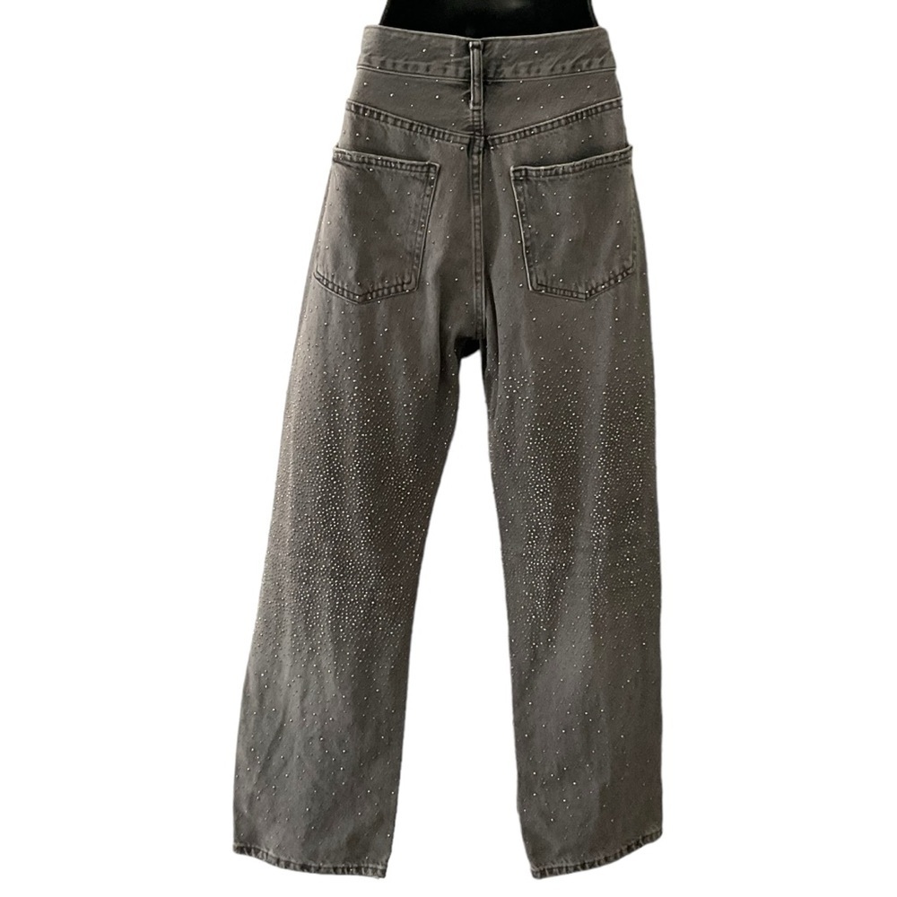 Zara Gray Studded Boho Jean Denim Collegecore Mid-Rise Straight Women Leg SZ 4 - Picture 4 of 9